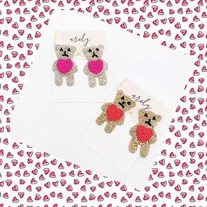 Valentines Earrings ,Valentines Jewelry, Heart Jewelry, Valentines Earrings, Love, Valentines Day Jewelry,Teddy Bear, Seed Bead earrings