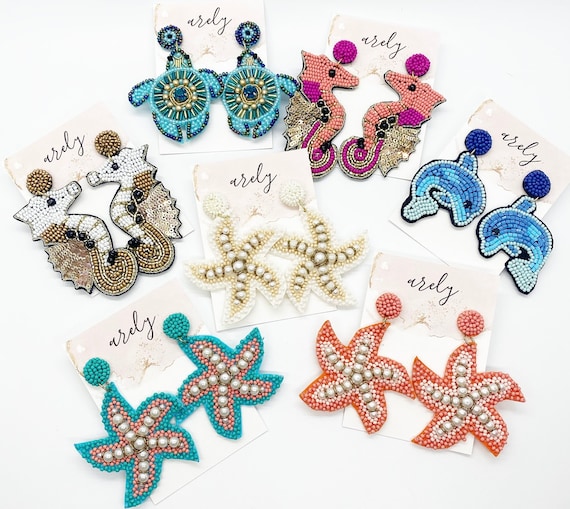 Seahorse Beaded Earrings, Beach Vacation Vibes