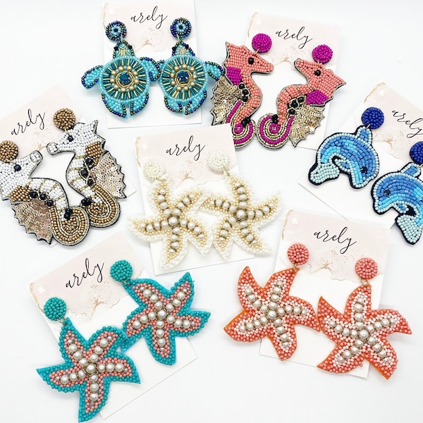 Seahorse Beaded Earrings, Beach Life, Seed Bead Earrings, Sea Turtle, Starfish, Ocean, Dolphin, Seahorse, Beach earrings, Vacation vibes