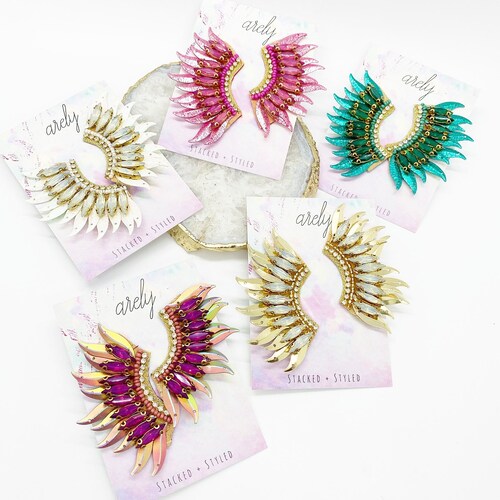 Sequin Wing Statement Earrings, Girls Night Out
