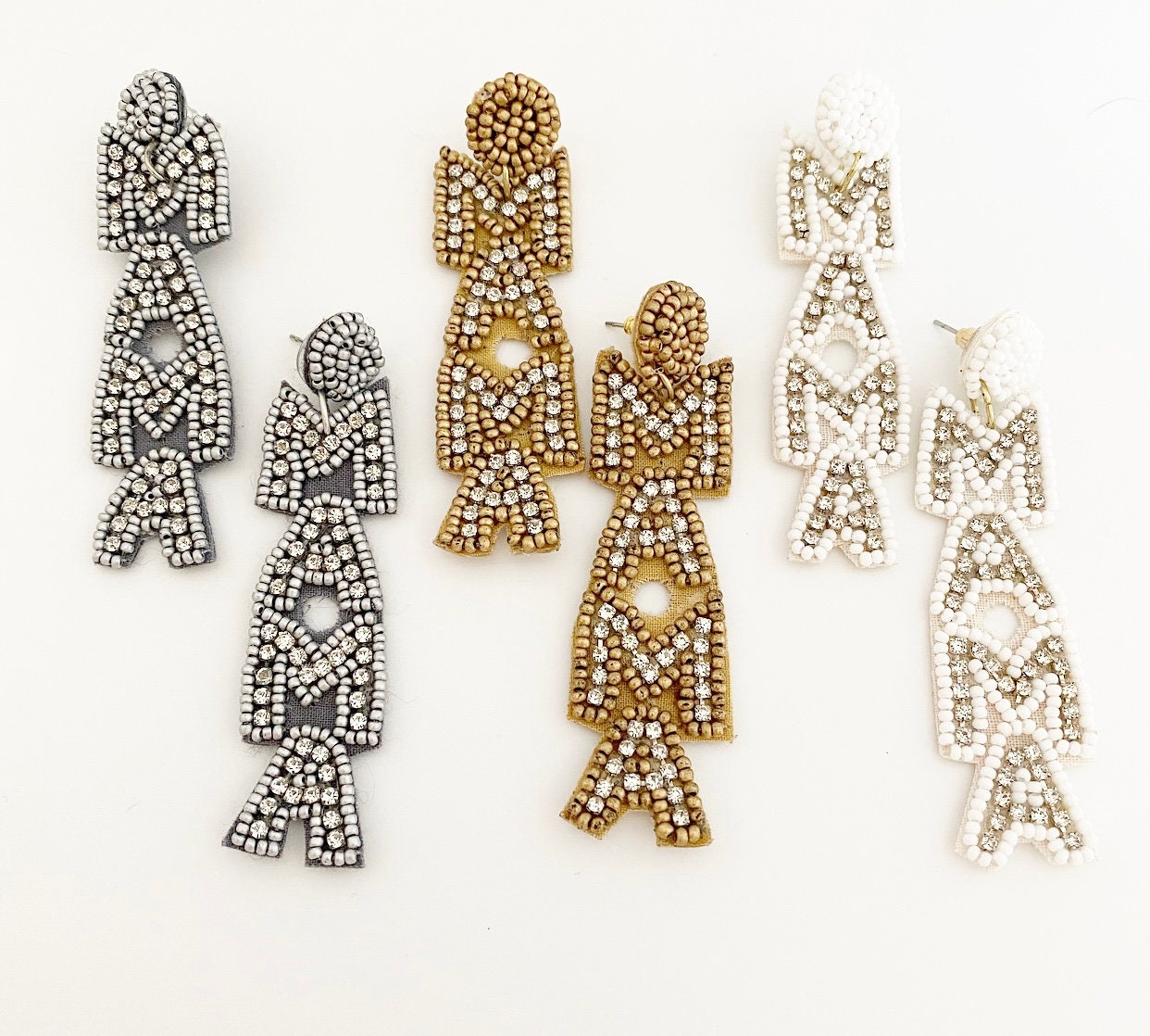 MAMA Dangle Beaded Earrings, Seed Bead Earrings, MAMA Earrings, Rhine…