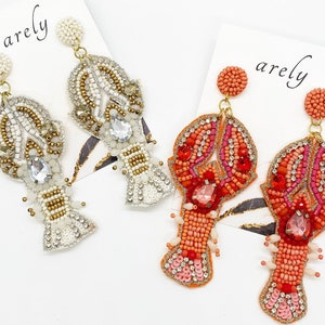 Crawfish Earrings, Crawdad, Seed Bead Earrings, Lobster, Crawfish, Crawdad, Sea, Ocean Life, Beach, Beaded Earrings, Seed Bead, Rhinestone