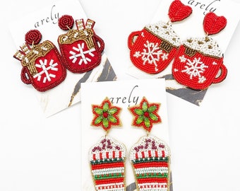 Hot Chocolate Beaded Earrings: Festive Christmas Seed Bead Dangles