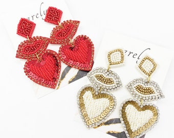 Pendientes colgantes de corazón con lentejuelas: joyas para San Valentín