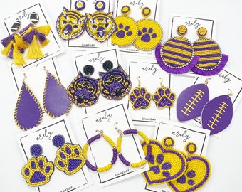 Purple and Yellow Beaded Gameday Earrings: College Football Tassel Earrings