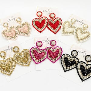 Schöne Perlen Herz Ohrringe, Faux Perle und Strass Ohrringe, Rocailles Perlen Ohrringe, Herzen, Geschenke für sie, Valentinstag, Liebe