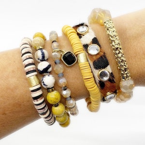 Stacked Bracelets Bracelet Set of 6 Stone Bracelet Heishi Bead Stack Stackable Jewelry Beaded Bracelets Custom Name Bracelets