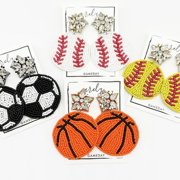 Basketball Earrings, Baseball Earrings, Softball, Soccer Earrings, Beaded Earrings, Sports Mom, Basketball, Seed Bead Earrings