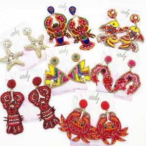 Seed Bead Earrings, Lobster, Fish, Crawfish, Crawdad, Lobster Earrings, Sea, Ocean Life, Beach, Beaded Earrings, Seed Bead, Beach lover