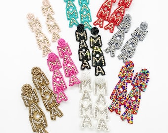 MAMA Dangle Earrings: Seed Bead & Rhinestone Jewelry