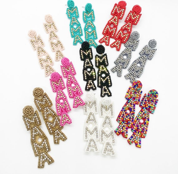MAMA Dangle Beaded Earrings Seed Bead Earrings MAMA Earrings
