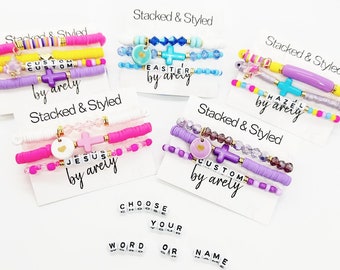 Custom Kids Beaded Bracelet Set: Easter Baptism Gift