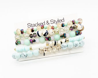 Boho Beaded Bracelet Set: Stackable Semiprecious Jewelry