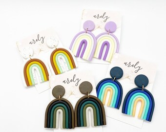Clay Earrings, Rainbow Arch, Geometric Earrings, Rainbow Clay Arch Earrings, Trendy Earrings