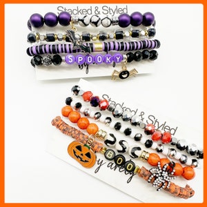 Halloween Beaded Bracelet Set: Spooky Charms, Pumpkin, Spider