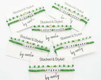 St. Patrick's Day Beaded Bracelet: Shamrock Irish Jewelry