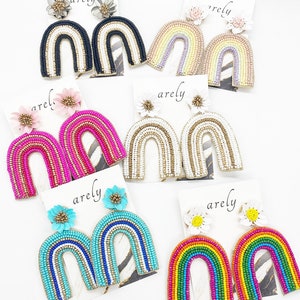 Rainbow arch earrings seed bead beaded earrings rainbow shaped earrings trendy statement jewelry