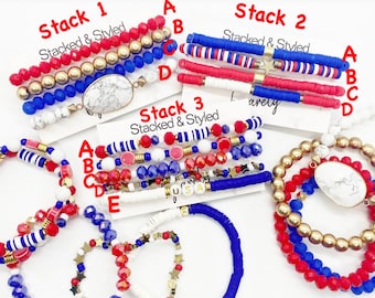 Red White Blue Bracelet Stack: 4th of July USA Jewelry