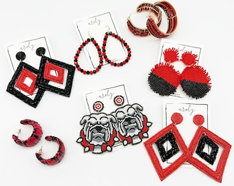 NEW, Red and Black Gameday Earrings, Grad Gifts, College Acceptance, College Gameday, Gameday Earrings, Georgia, Gifts for Her