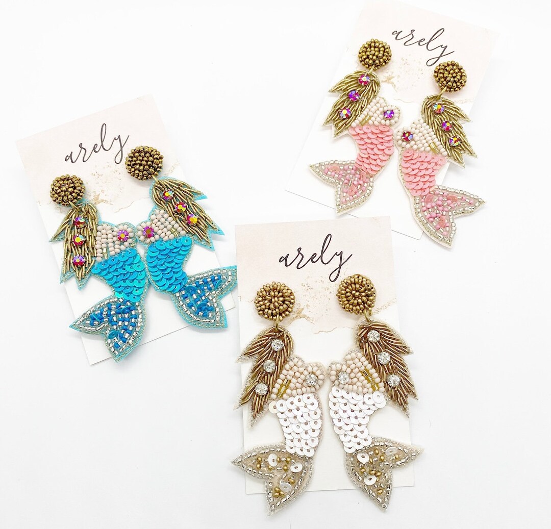 Beaded Mermaid Statement Earrings: Tropical Beach Jewelry