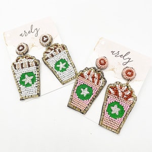 Frappuccino Drink Earrings, Coffee Lover Beaded Earrings Seed Bead Earrings Jewelry Statement Earrings Fun Trendy