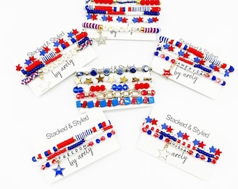 Red White & Blue Bracelet Stack: Patriotic USA Jewelry