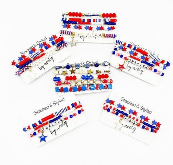 Red White & Blue Bracelet Stack: Patriotic USA Jewelry