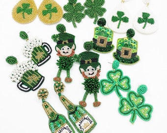 St Patrick’s Day earrings, Shamrock, Leprechaun, Green, Holiday earrings, women’s earrings, gifts