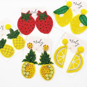 Fruit Earrings, Seed bead, Beaded earrings, Fruit, Pineapple, Lemon, Strawberry, Lemon earrings, Pineapple Earrings, Tropical, Fruit Jewelry