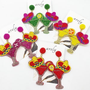 Margarita Earrings, Fiesta Earrings, Cinco de Mayo earrings, Mexican Vacation, Sombrero, beaded earrings, drink Earrings, Tequila