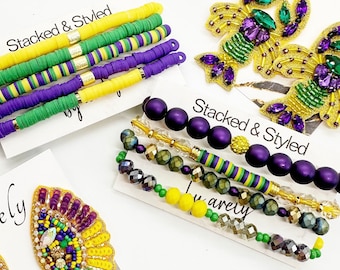 Mardi Gras Beaded Bracelet Stack - New Orleans Jewelry