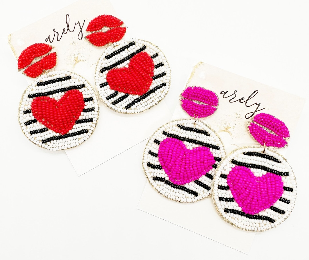Valentines Day Earrings, Hearts, XO, Love, Seed Bead Earrings, Beaded ...