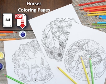 16 Horses Coloring Pages, Fantasy Equestrian Art PDF