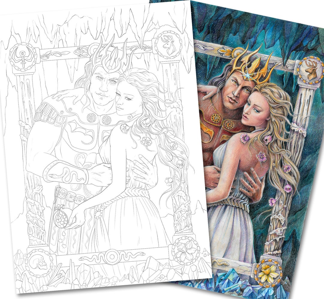 Adult Coloring Page of Hades and Persephone. PDF, Lineart, Printable ...