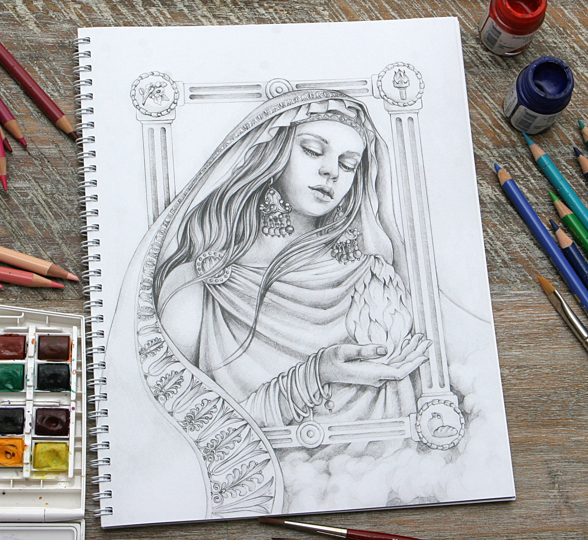 Greek Mythology Grayscale Coloring Book: 25 Fantasy Portraits - De Natura  Deorum Hellas - Spiral Bound - Etsy, image size:2000x1840