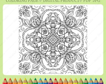 Adult coloring antistress page with Mandala #02, PDF,  Printable Coloring page, Digital Download