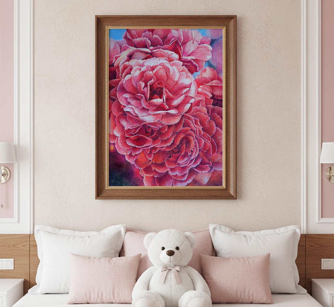 Sunlit Roses Art Print: Realistic Color Pencil Flower Drawing (digital ...