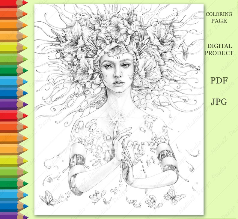 Esoteric Colouring In Esoteric Art Nouveau Girl Grayscale Coloring Page Fantasy Floral ...
