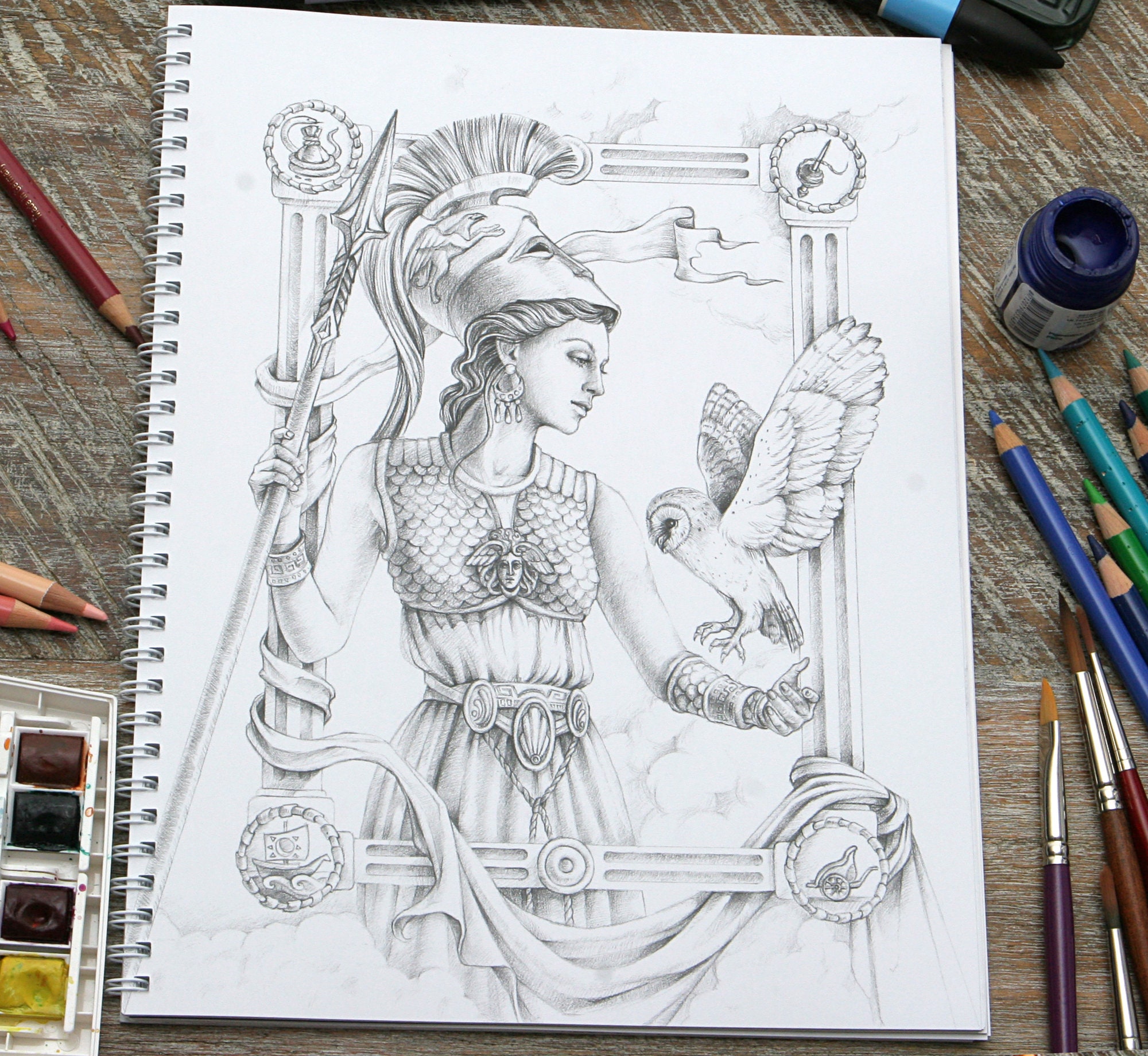 Greek Mythology Grayscale Coloring Book: 25 Fantasy Portraits - De Natura  Deorum Hellas - Spiral Bound - Etsy, image size:2000x1840