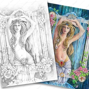 Aphrodite Coloring Page: Goddess Portrait - Grayscale Fantasy Art (PDF JPG Download A4