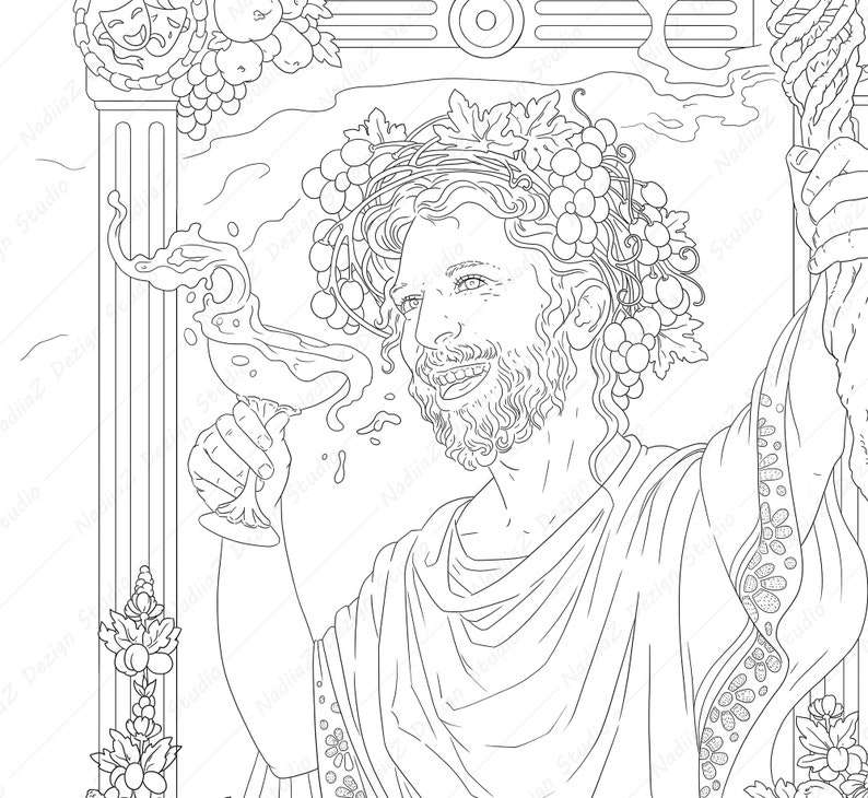 Adult Coloring Page of Portrait of Dionysus. PDF Printable - Etsy Ireland