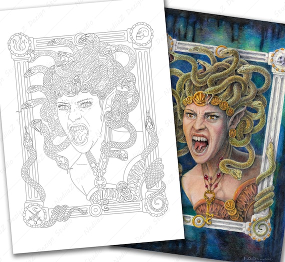 Adult Coloring Page of Portrait of Gorgon Medusa. PDF | Etsy