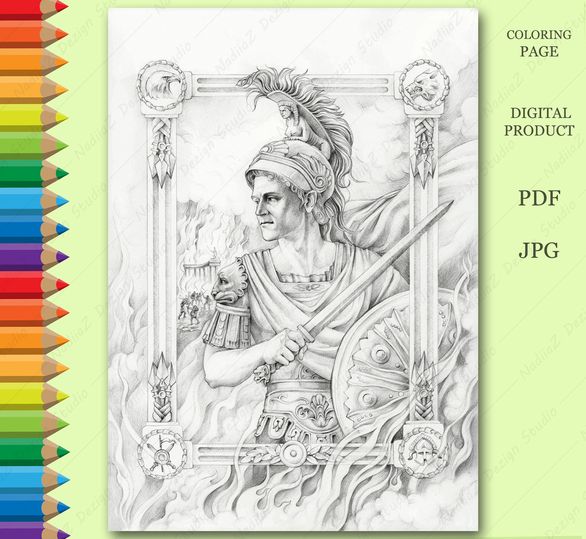 Adult Coloring Page of Grayscale Hades and Persephone. PDF, Printable,  Digital Download. 