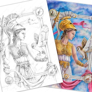 Pallas Athena Portrait: Grayscale Adult Coloring Page (PDF)