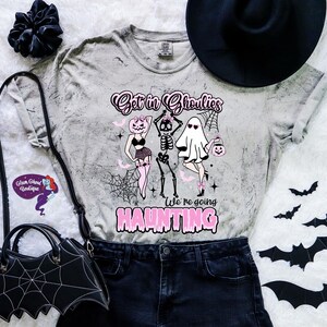 Get In Ghoulies, We&#39;re Going Haunting Unisex Color Blast T Shirt-Graphic t shirt, halloween, spooky season, pinup ghoul, gifts for her