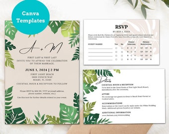Tropical Wedding Invitation Suite, Foliage Design (Digital Download)
