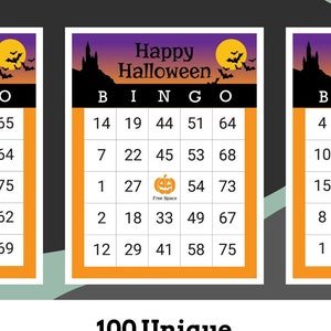 Juego de bingo de Halloween para imprimir, 100 unidades, descarga digital, juego de bingo para fiestas de Halloween