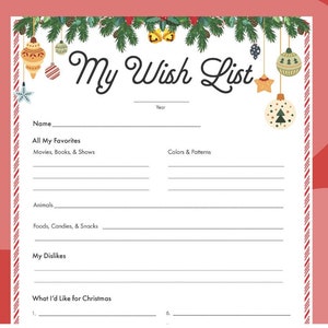 Druckbare Weihnachtswunschliste für Kinder und Erwachsene | Digitaler Download | Weihnachten Ausfüllbares PDF