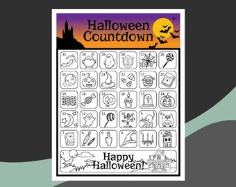 Printable Halloween Countdown Coloring Pages | 8.5x11 & 11x17 Digital Download | Halloween Activity