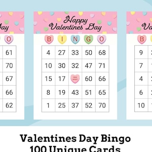 Printable Valentines Day Bingo Cards Set of 100 | Digital Download Valentine Bingo for Kids & Classrooms | Valentines Day Game